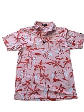 Bad Birdie Pink Polo with Red & White Palm Print